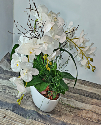 Флористическая композиция с орхидеями (лодка)